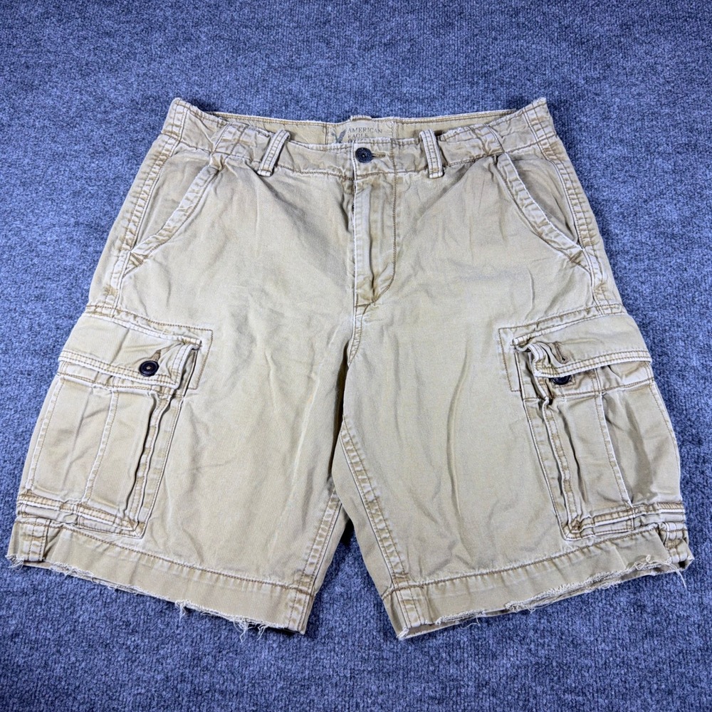 American Eagle‎ Outfitters Mens Khaki Cargo Shorts Classic Length 36 Y2K 01/10